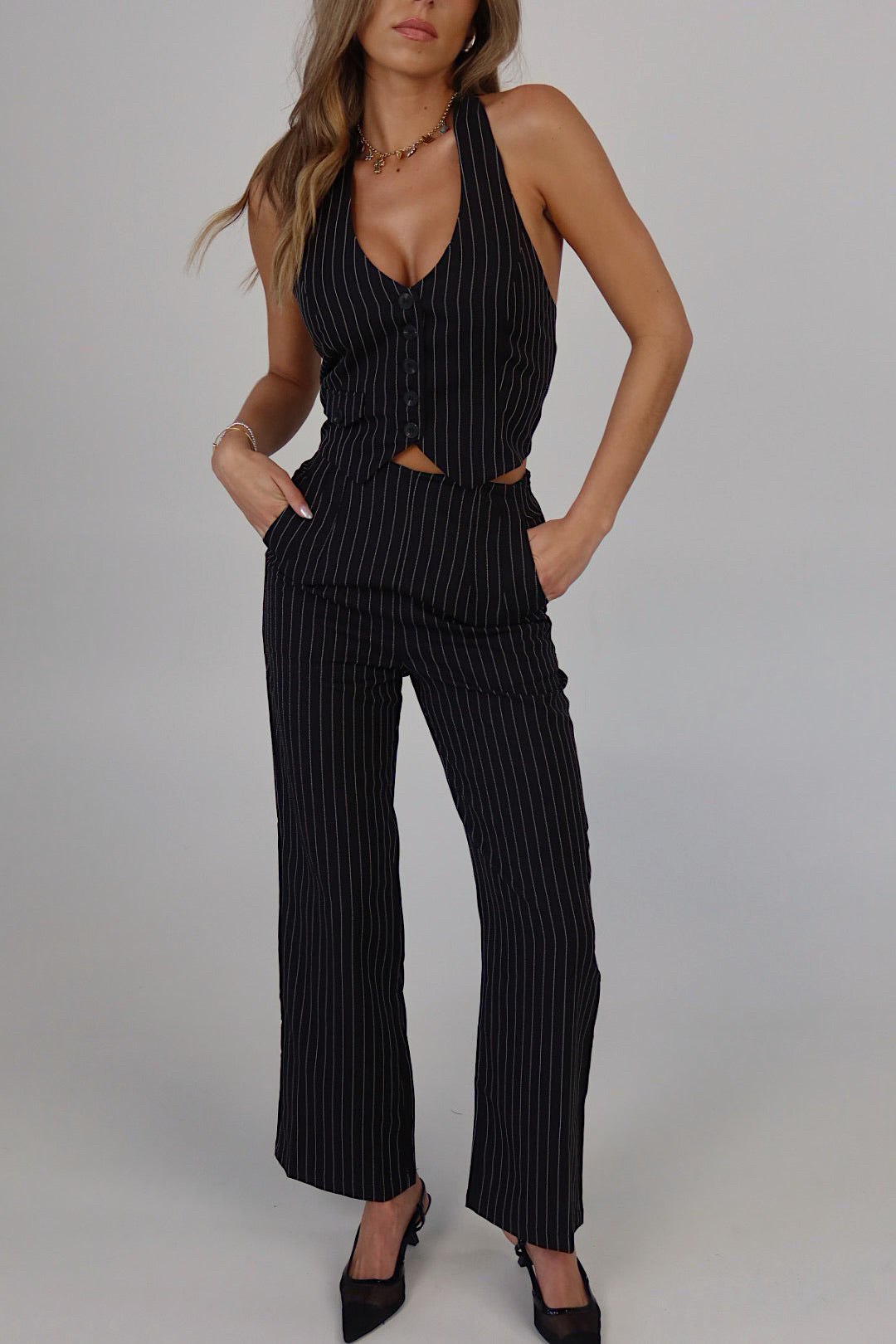 Pinstripe Halter Vest Top