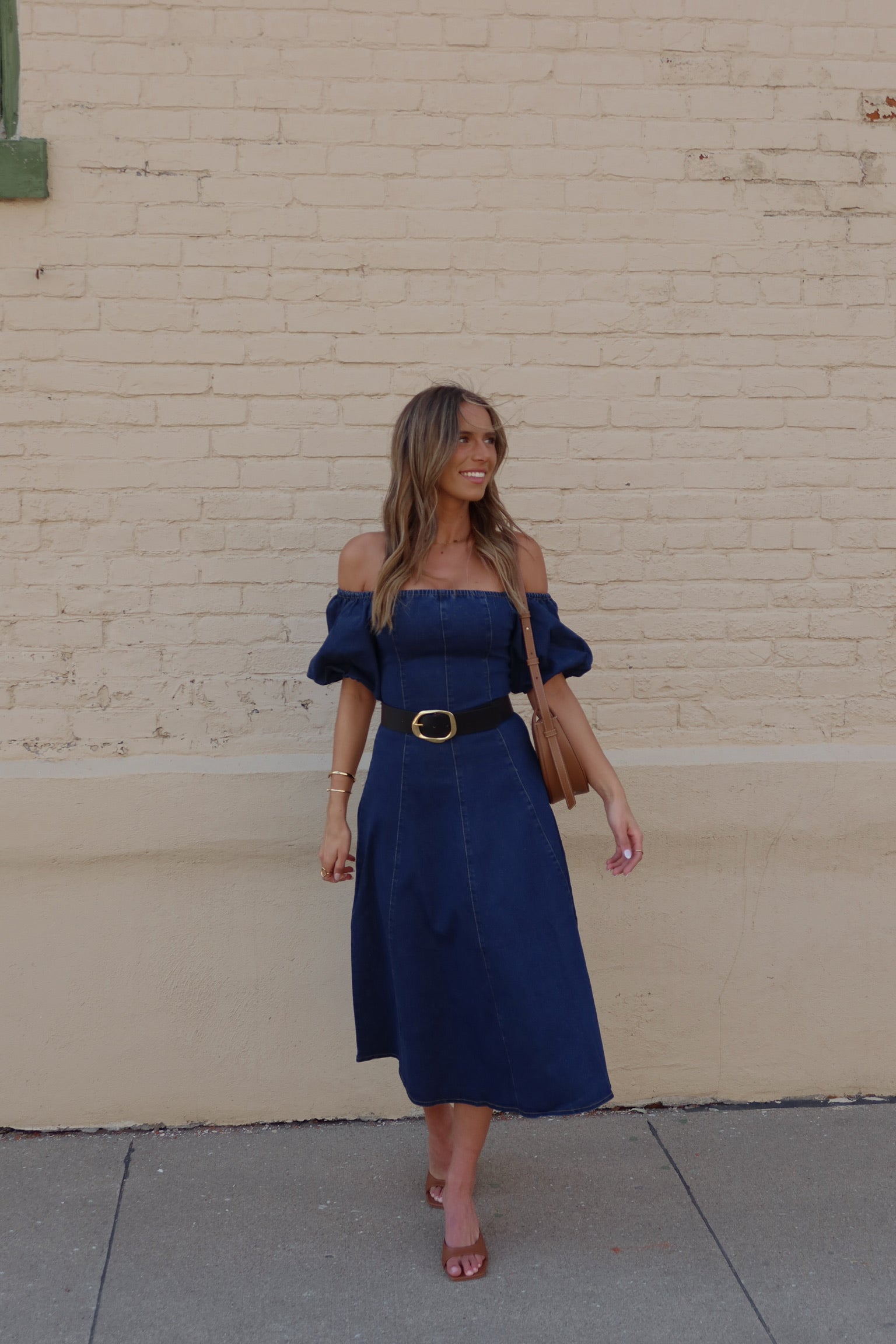 Denim Dreams Puff Sleeve A-Line Midi Dress – Madida Clothing