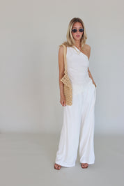 Inez Linen One Shoulder Top in Ivory