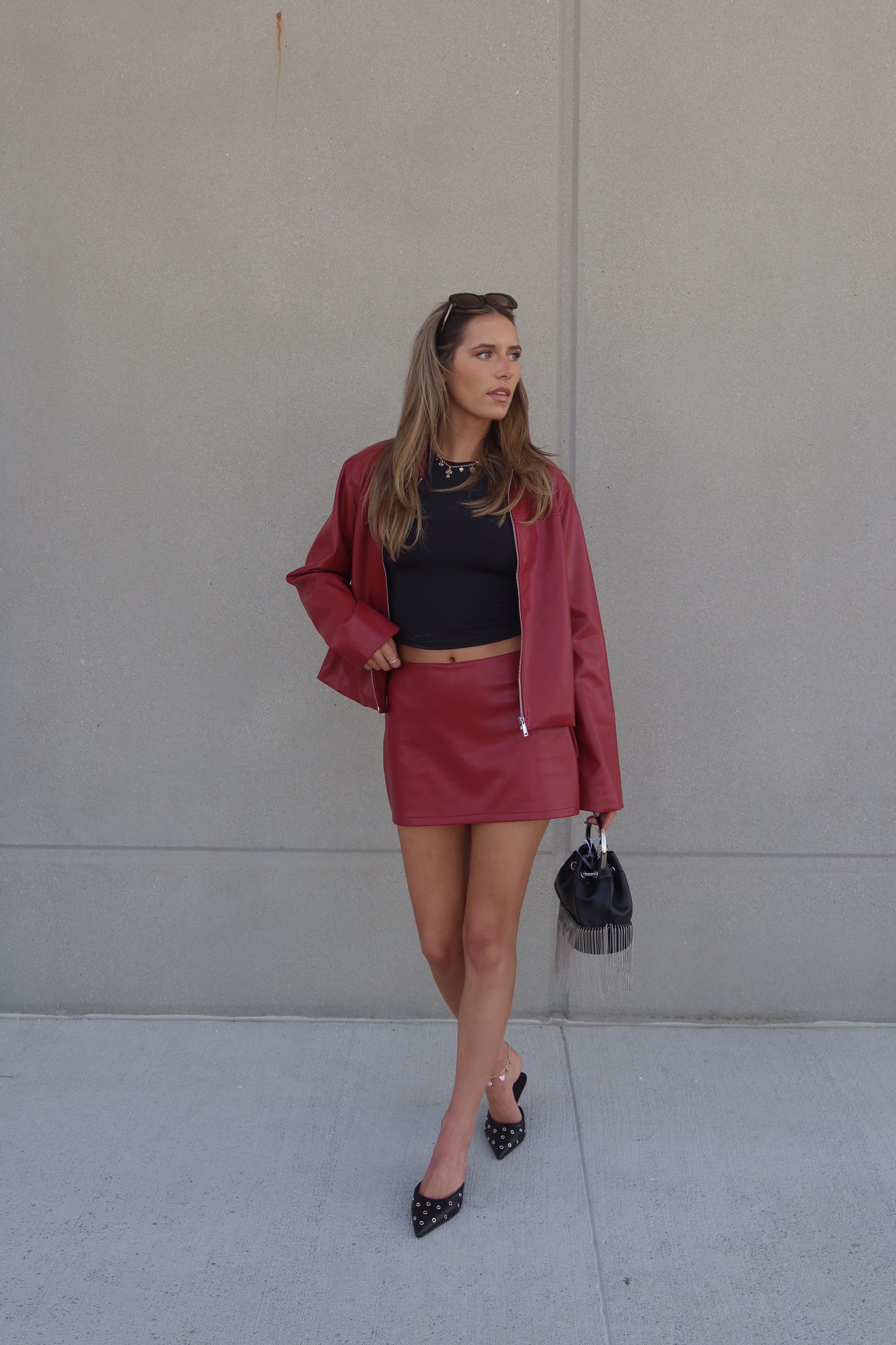 Boxy Pleather Jacket in Burgundy