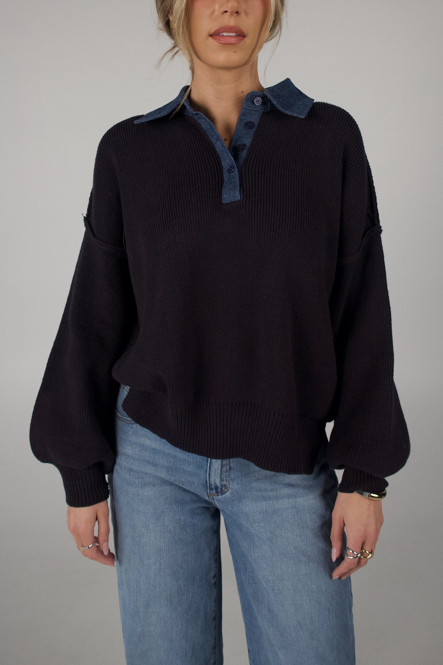 Rowan Navy Polo Sweater