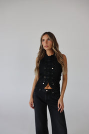Washed Black Denim Nepoleon Top