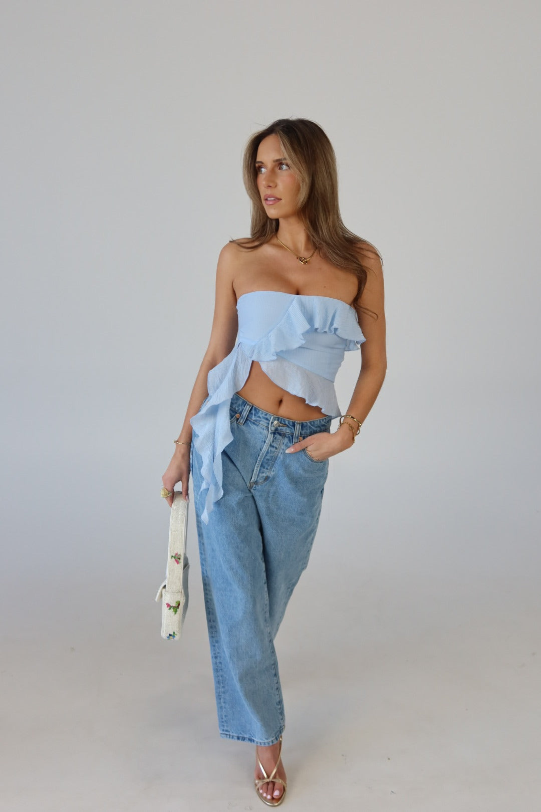 Zoey Strapless Top in Baby Blue