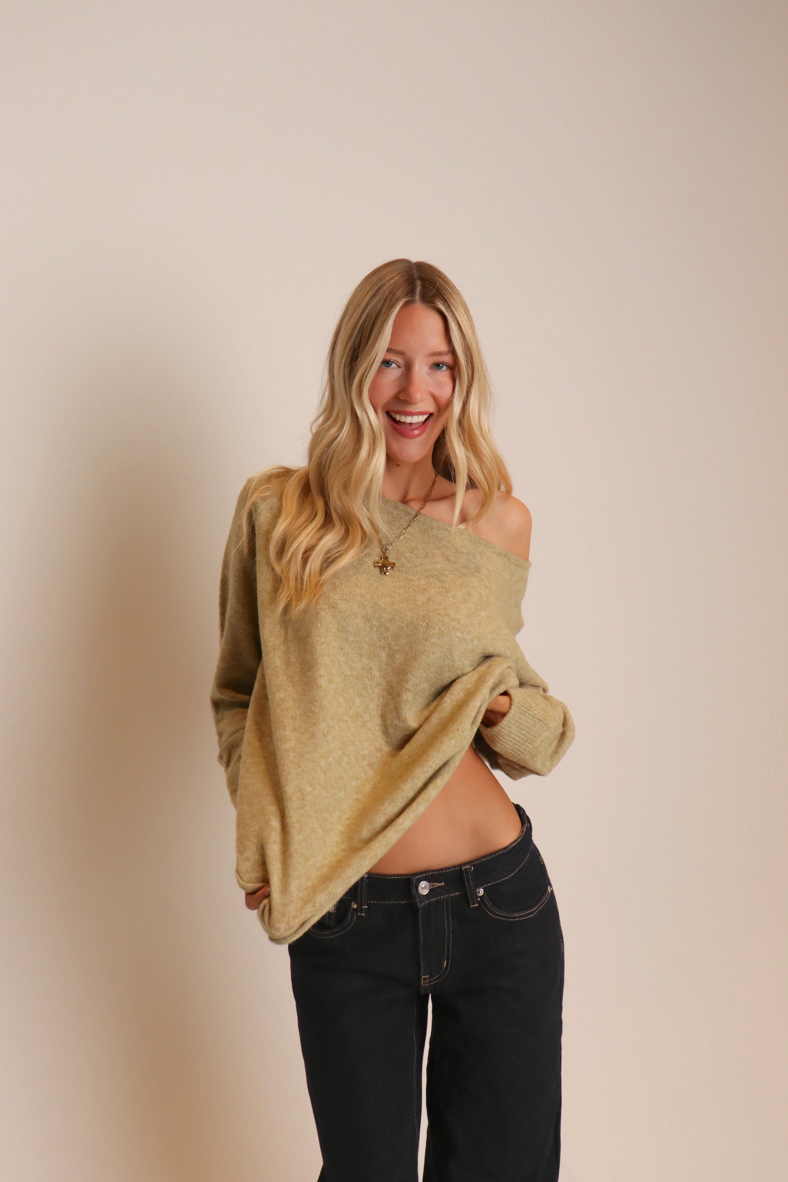 Sage Off The Shoulder Sweater