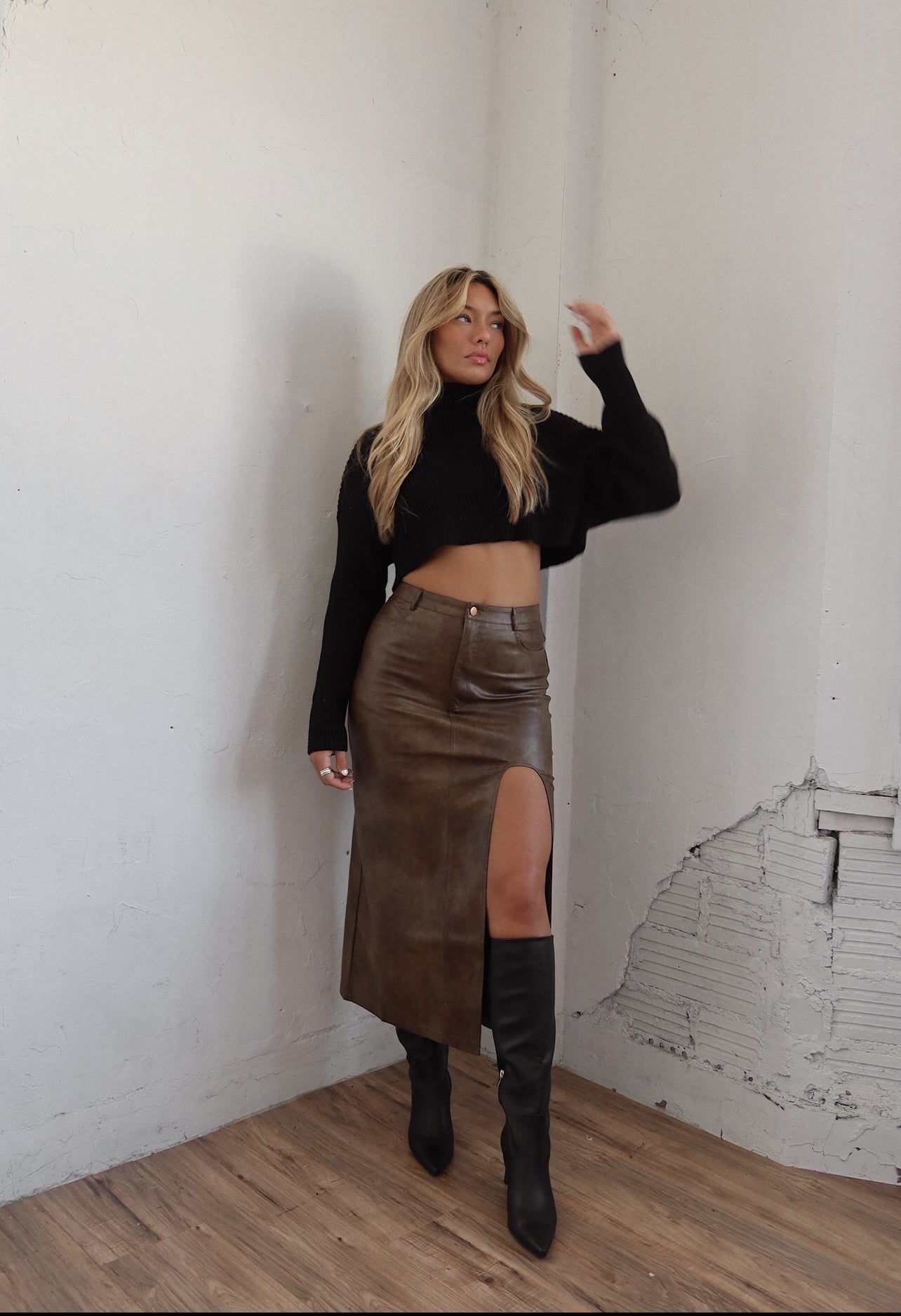 Emilee Faux Leather Midi Skirt