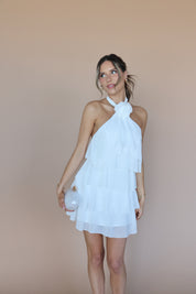 White Rosette Tiered Mini Dress
