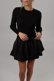 Lane Long Sleeve Knit Bubble Dress in Black