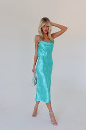 Jade Silk Embossed Midi Dress