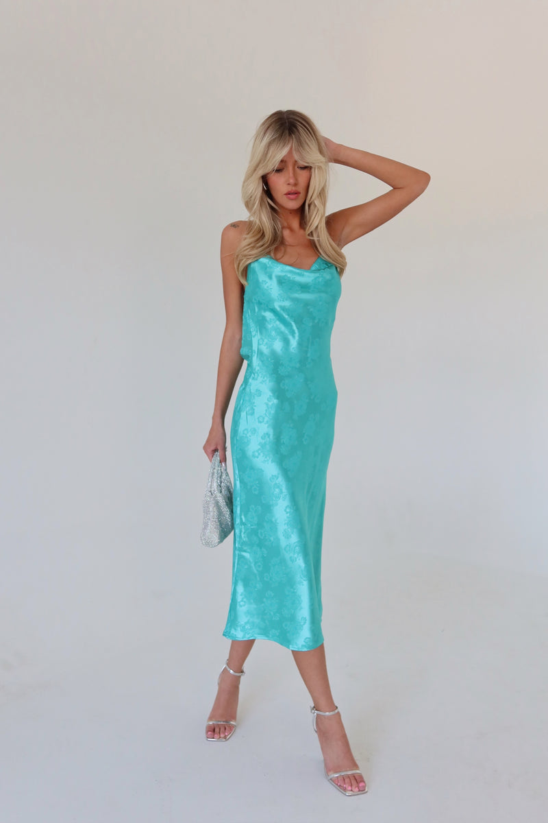 Jade Silk Embossed Midi Dress