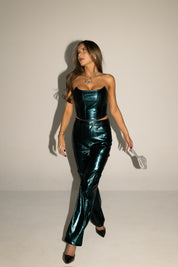 Gaia Teal Metallic Corset Top