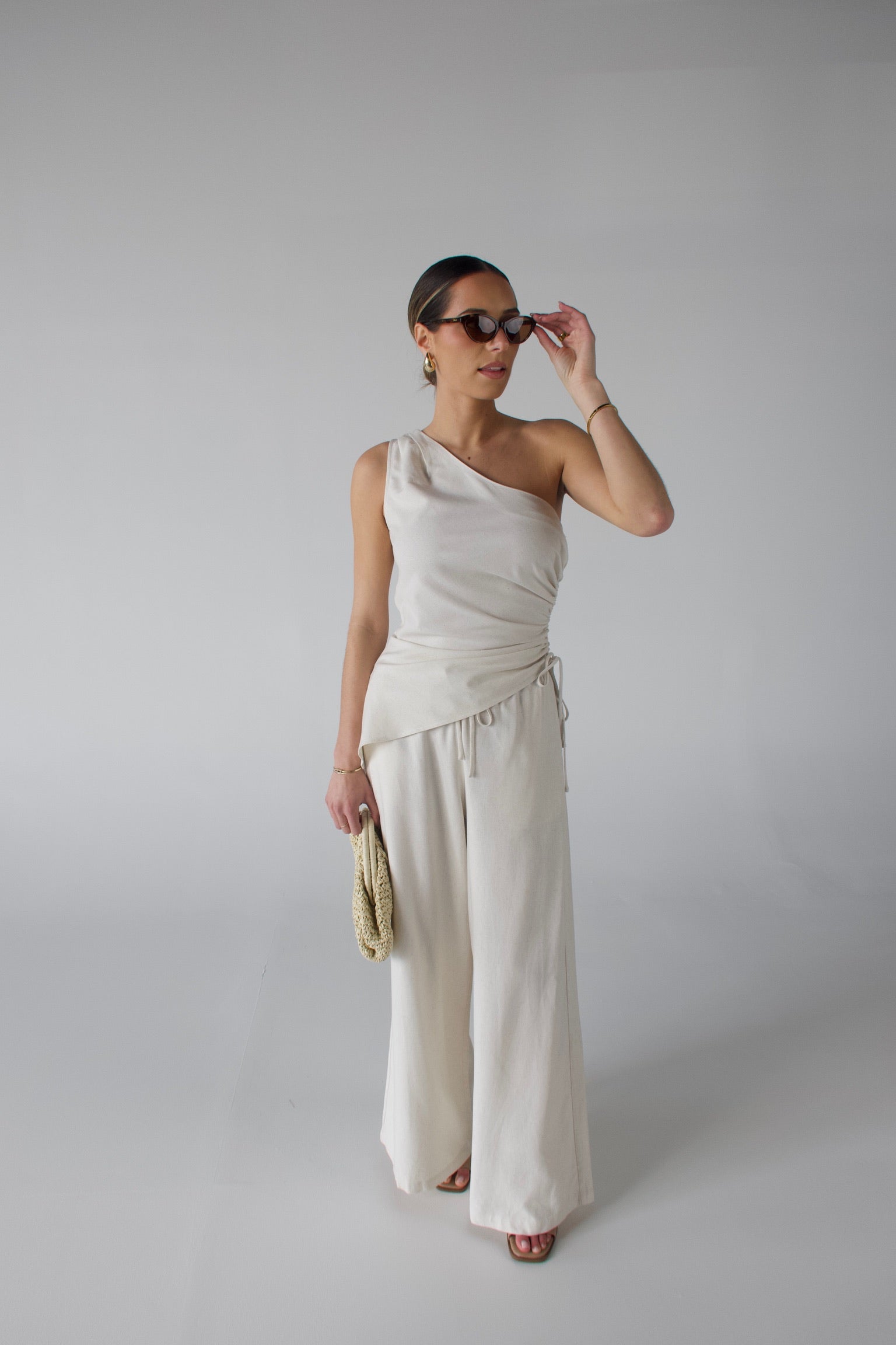 Inez Linen One Shoulder Top