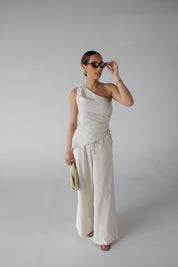 Inez Linen One Shoulder Top