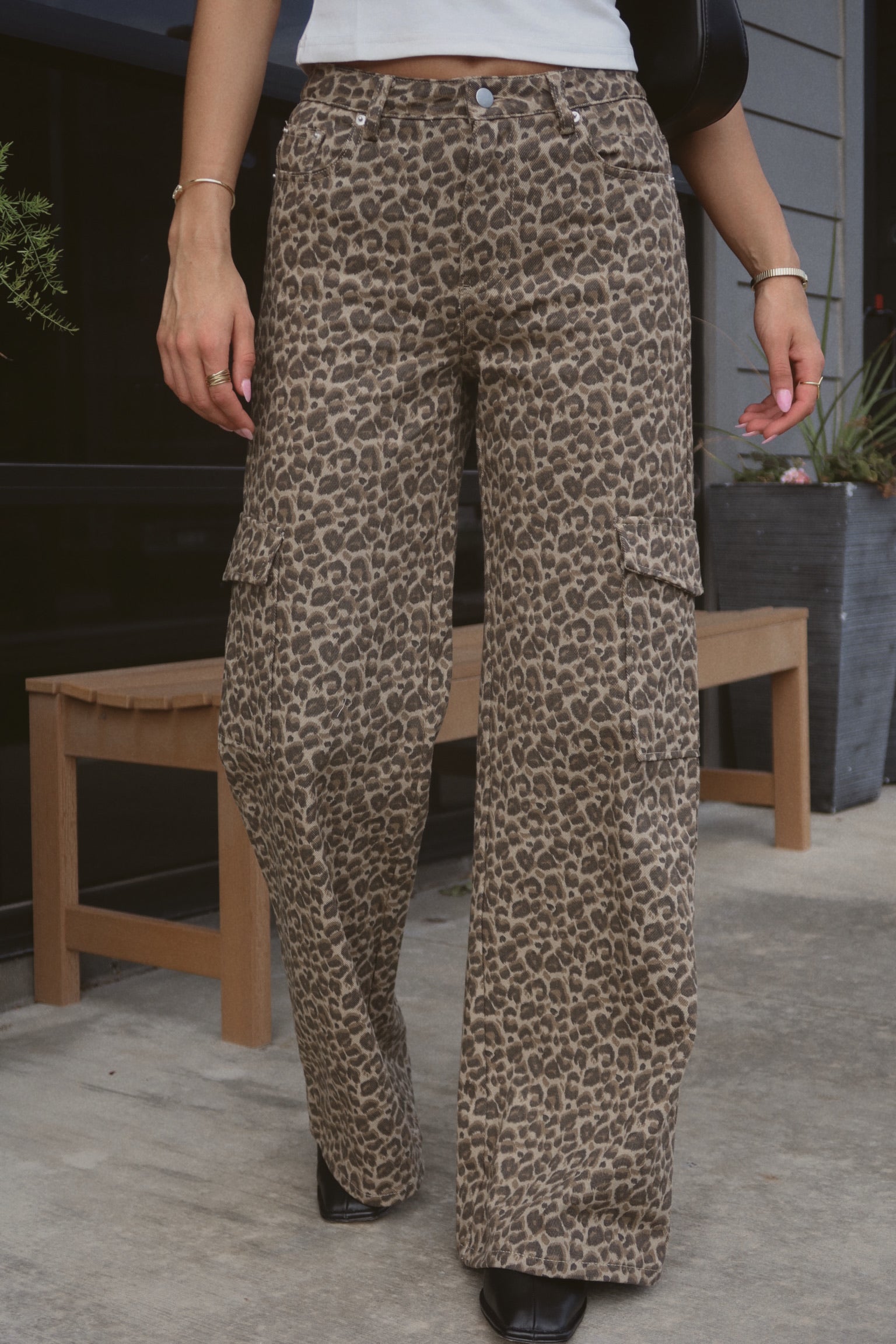 Mid Rise Leopard Print Cargo Pants