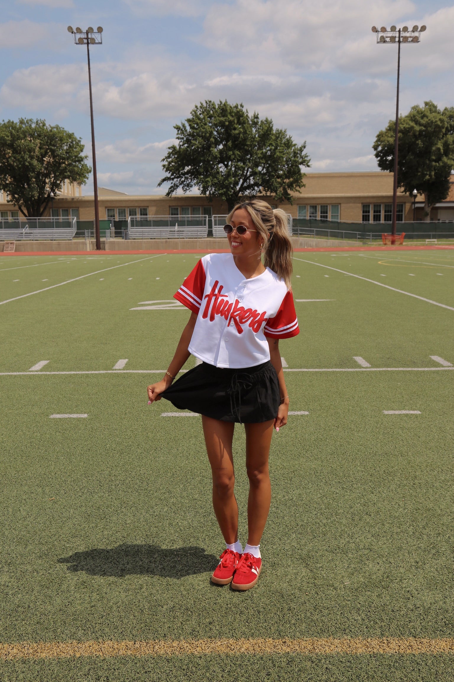 Huskers Cropped Baseball Jersey In White