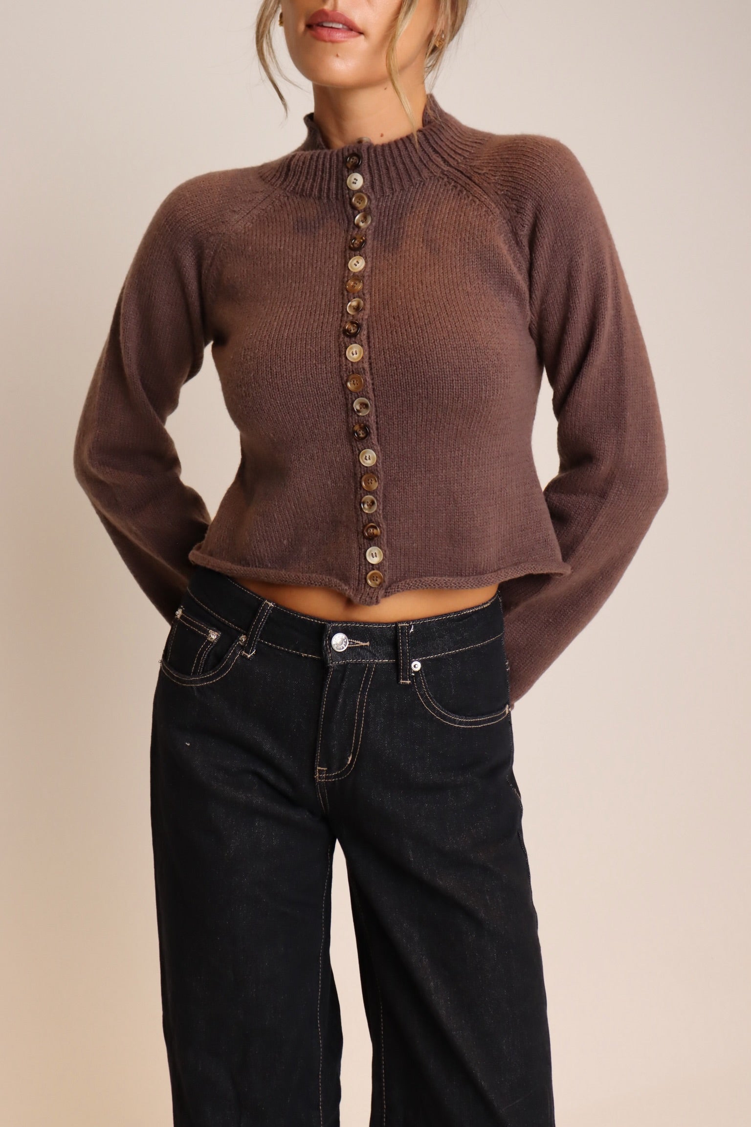 Eden Button Down Mock Neck