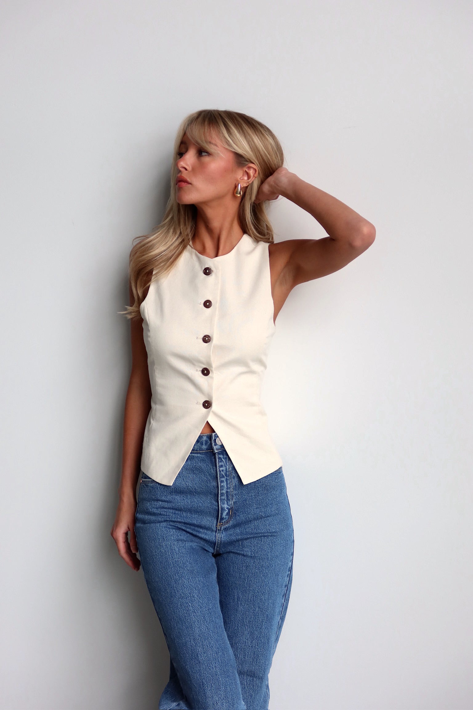 Zella Linen Button Up Vest