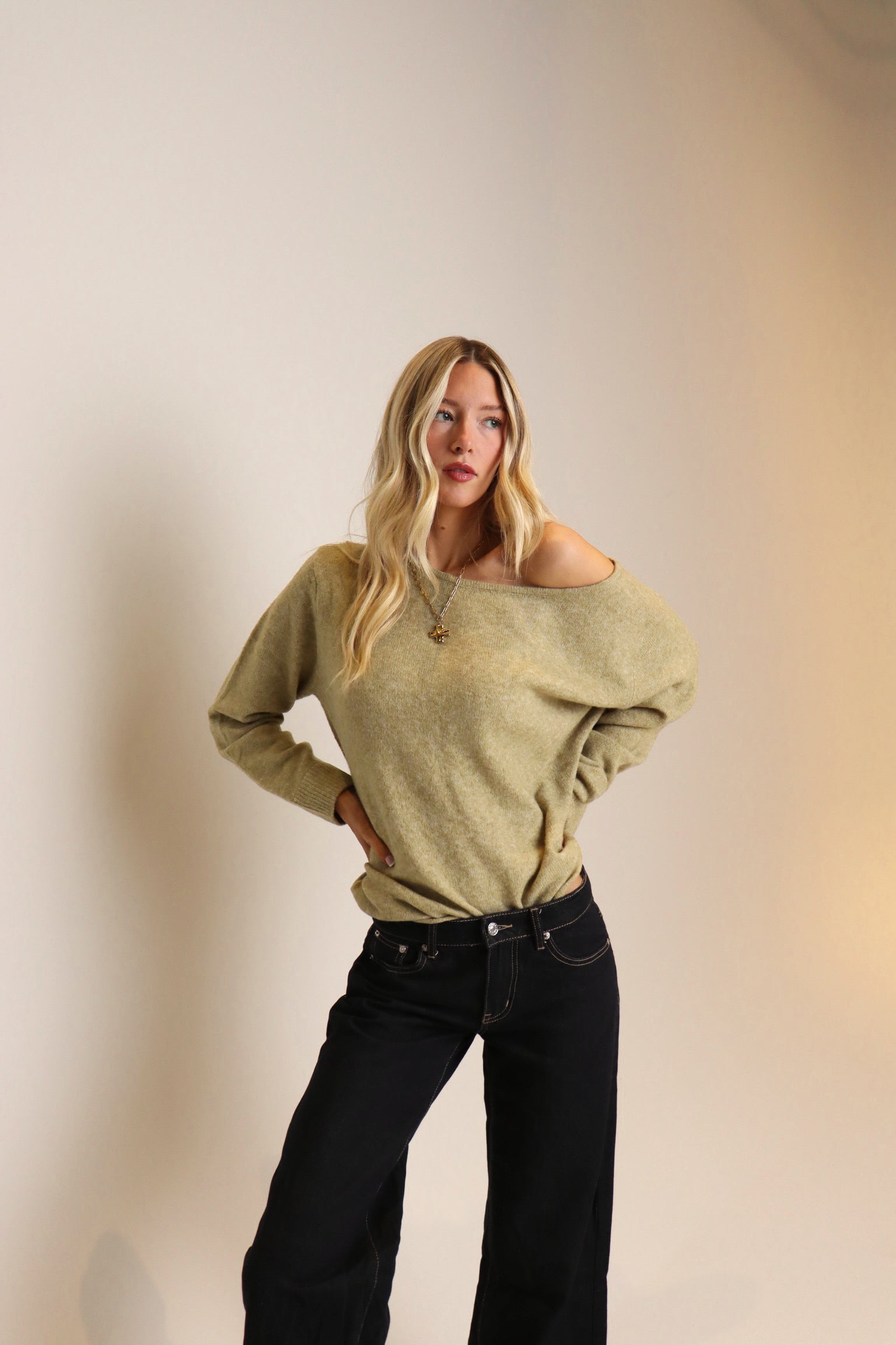 Sage Off The Shoulder Sweater