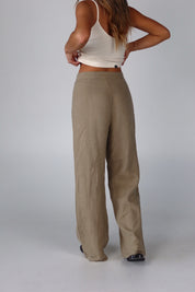 Olive Linen Washed Pocket Detail Pant