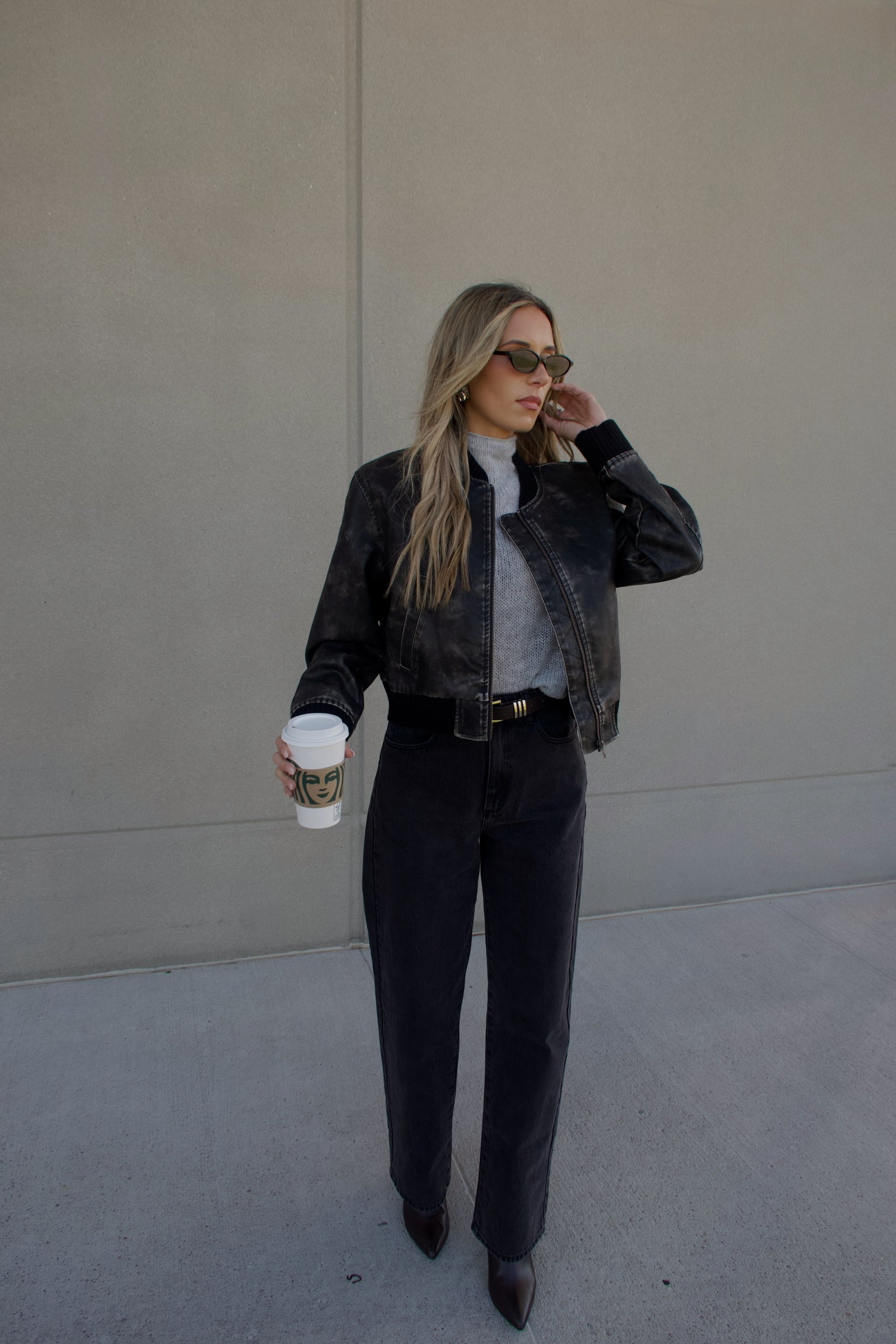 Washed Black Faux Leather Jacket