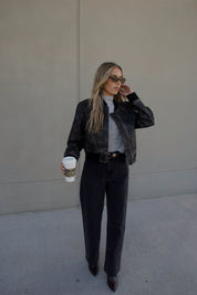 Washed Black Faux Leather Jacket