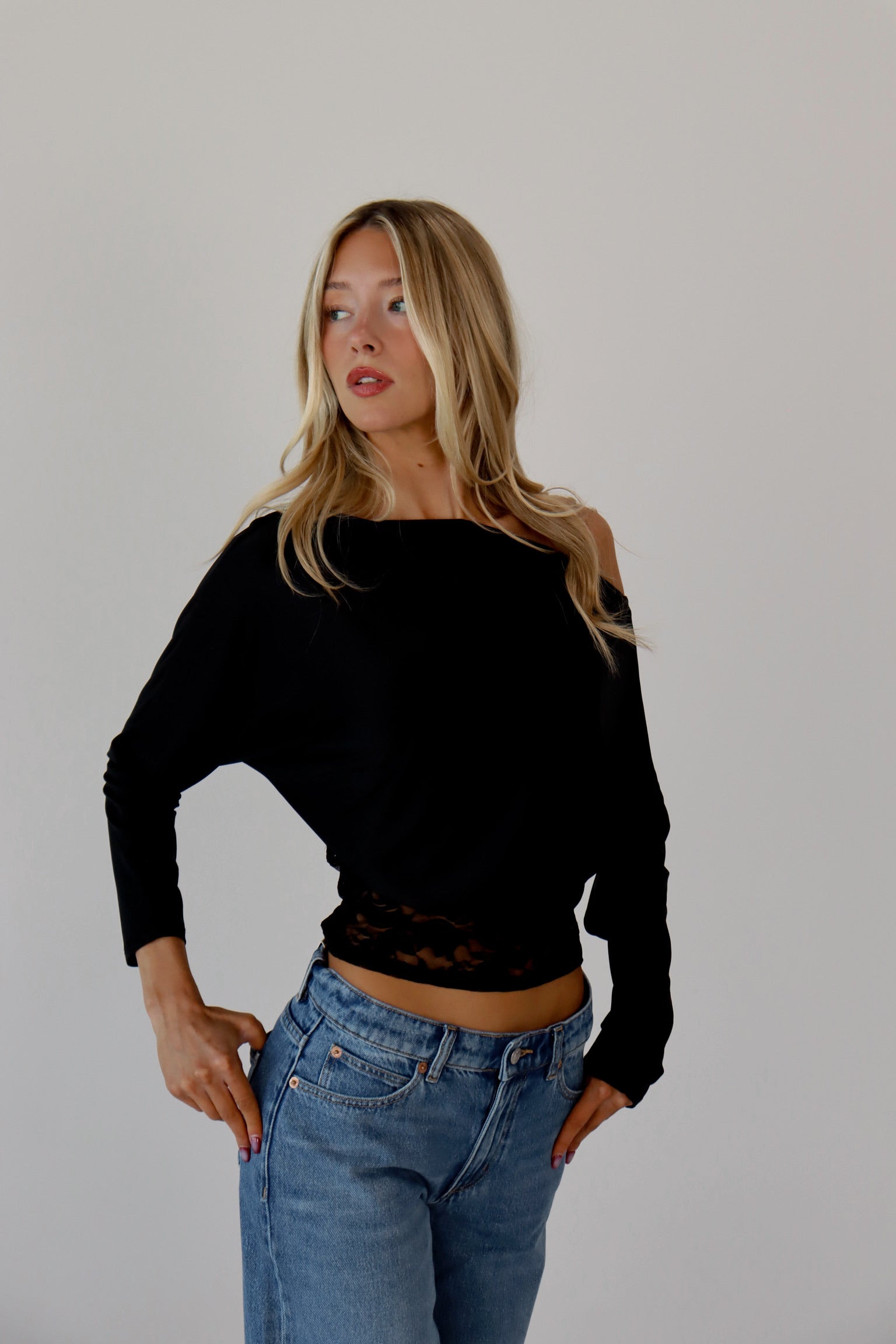 Georgie Lace Hem Long Sleeve Top