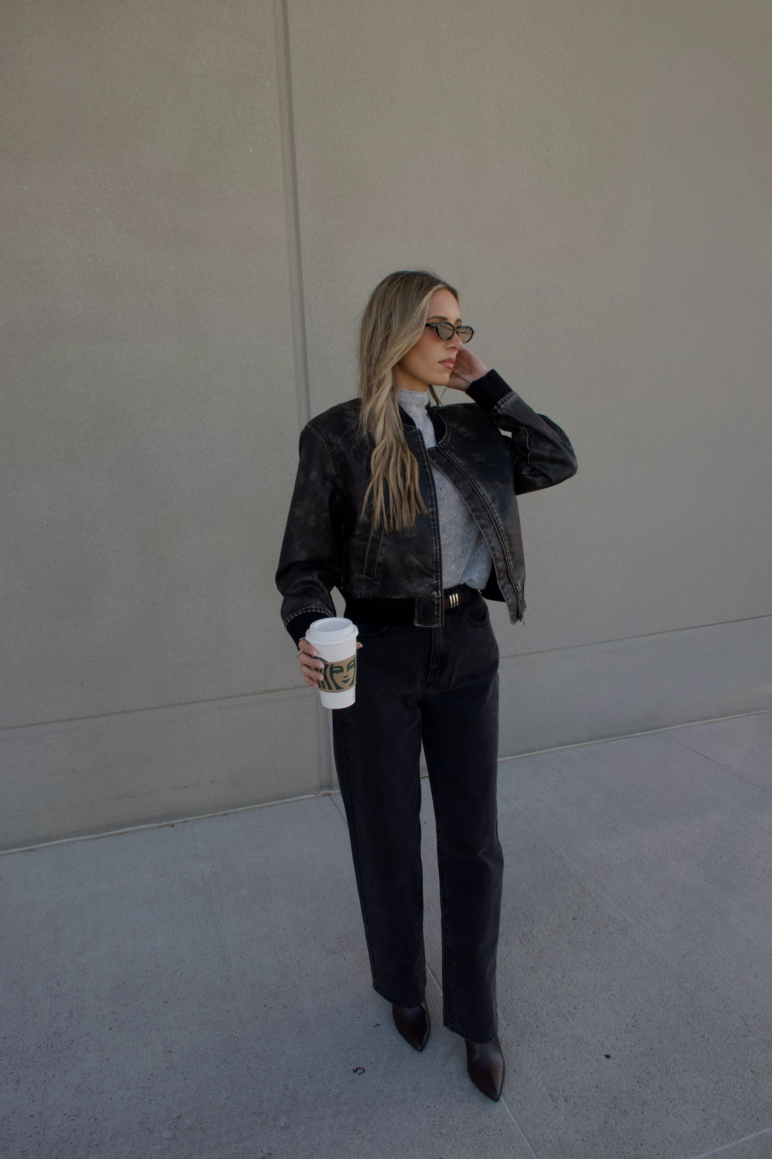 Washed Black Faux Leather Jacket