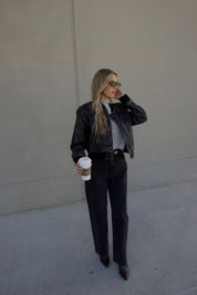 Washed Black Faux Leather Jacket