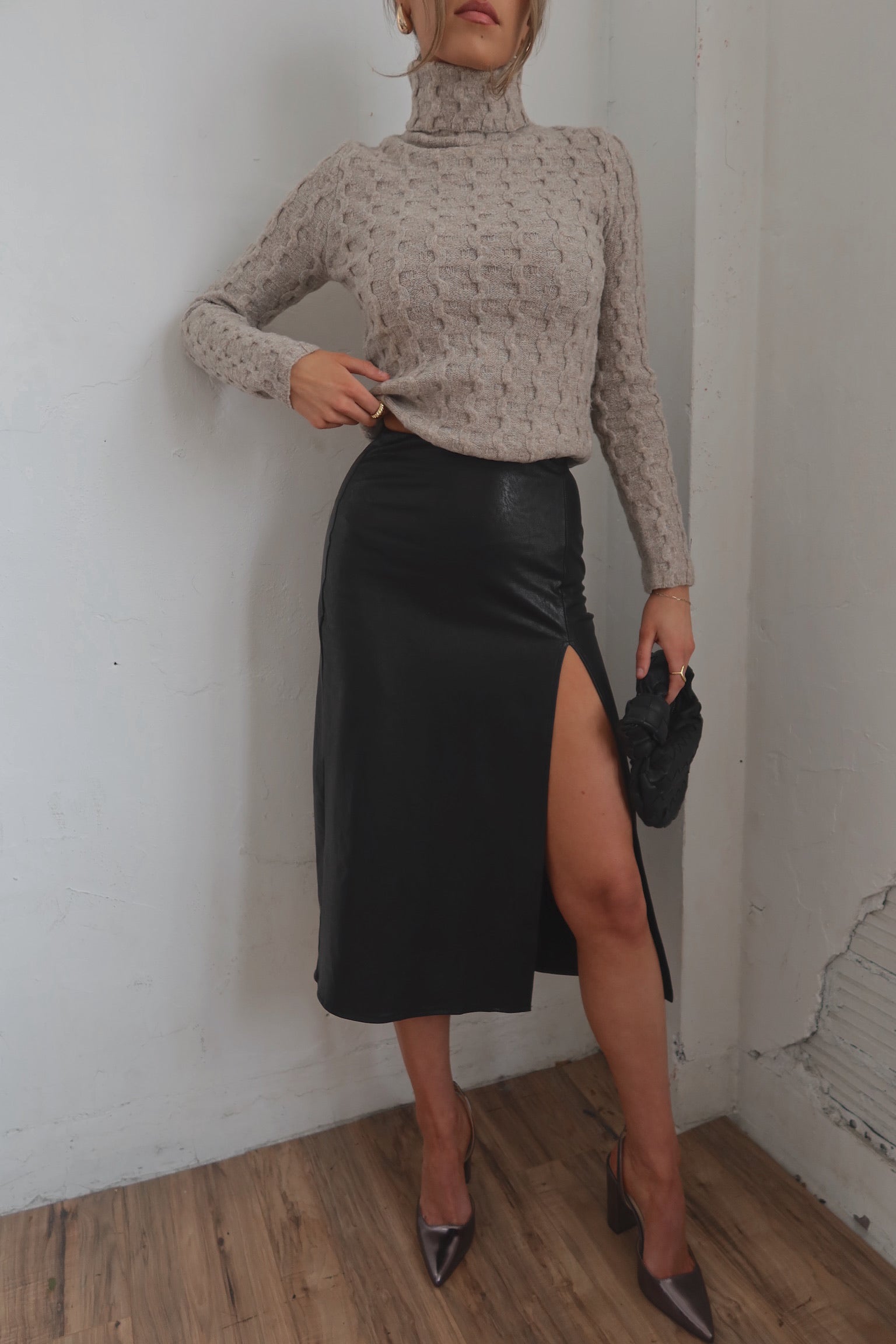 Ruby Leather Midi Skirt