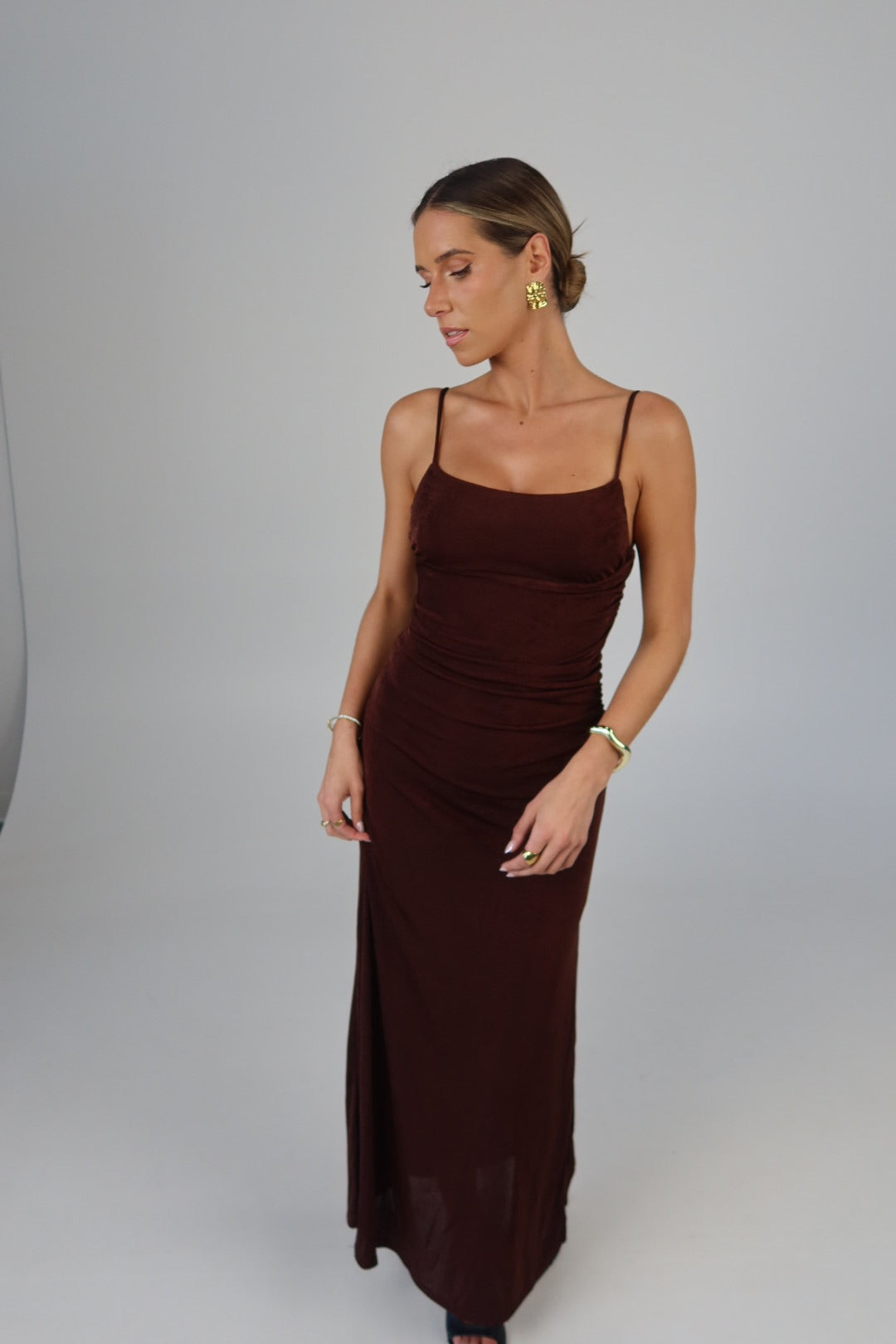 Mocha Ruched Maxi Dress