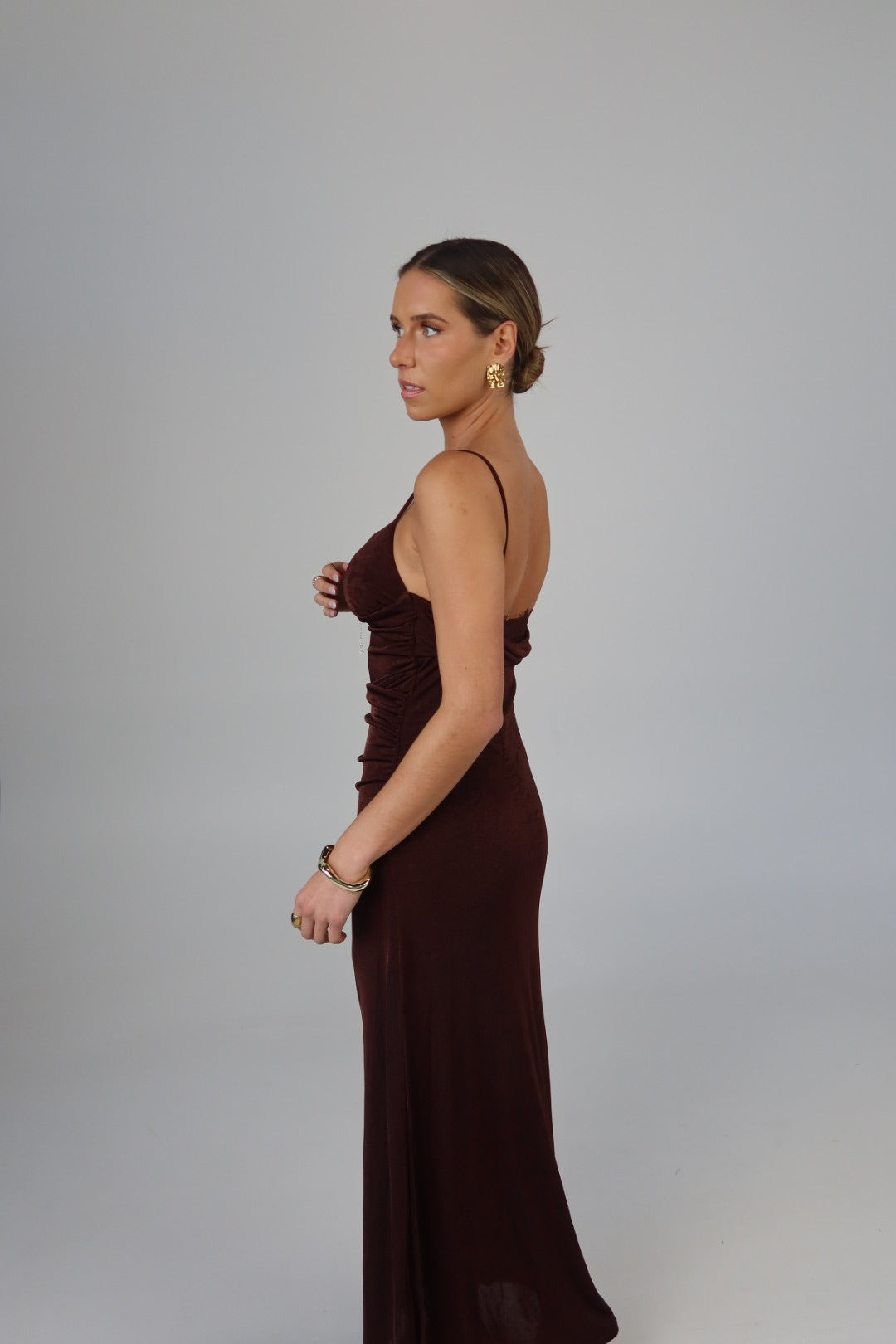 Mocha Ruched Maxi Dress