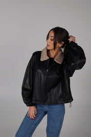 Callie Sherpa Collar Leather Jacket