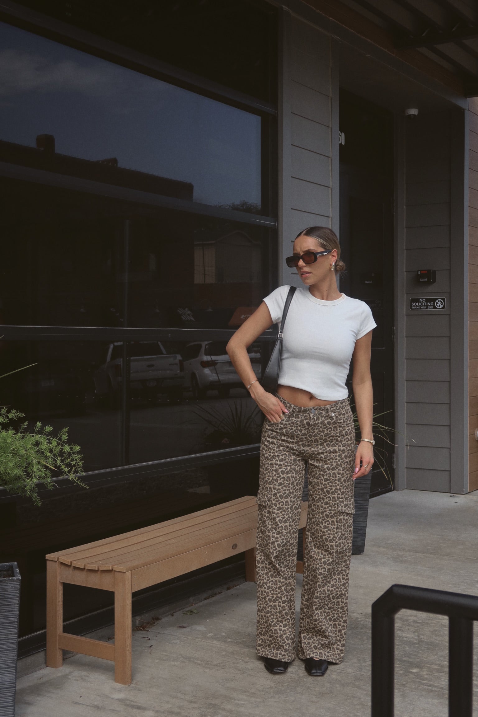 Mid Rise Leopard Print Cargo Pants