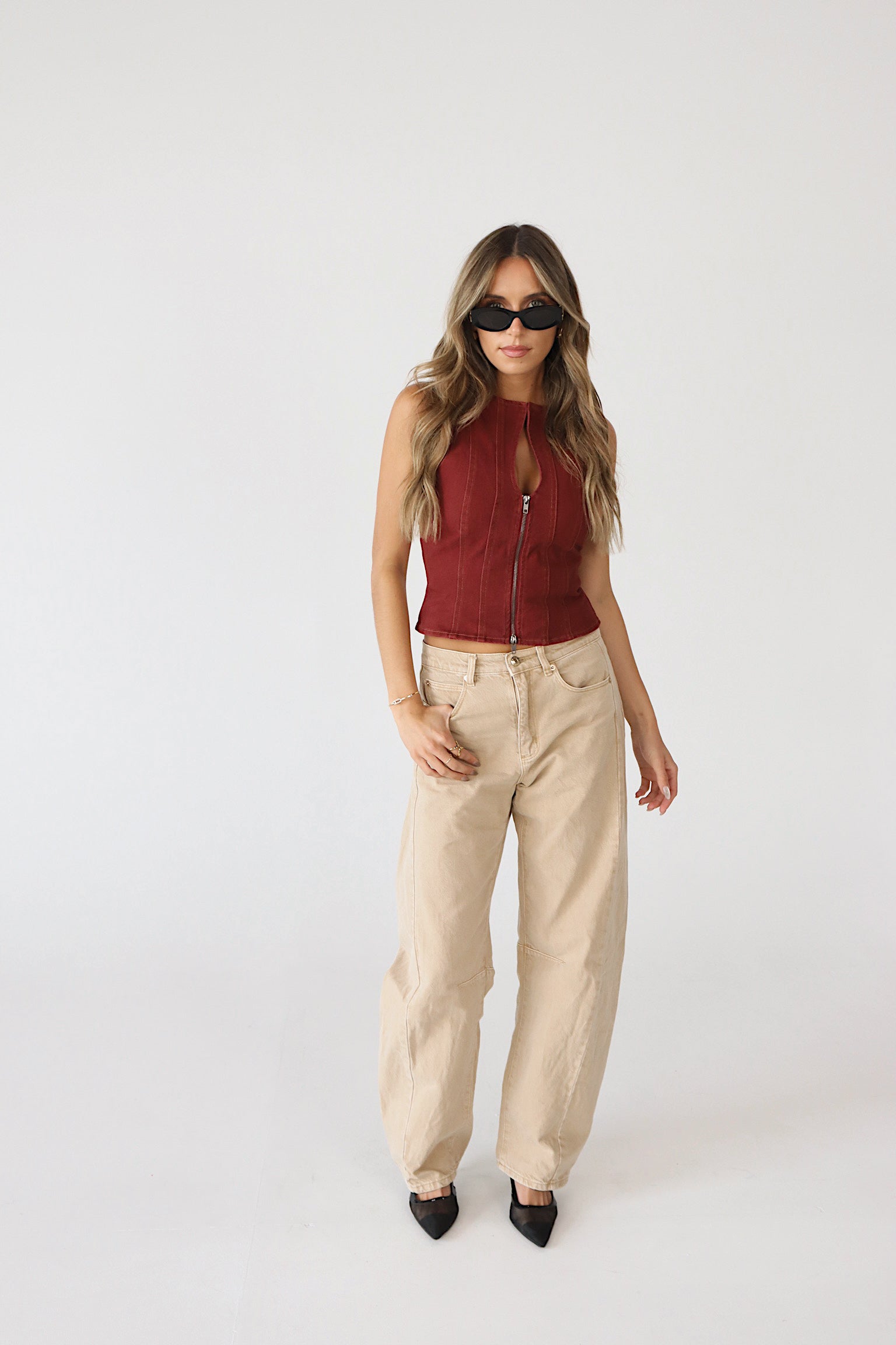 Jovie Burgundy Denim Top