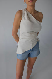 Inez Linen One Shoulder Top