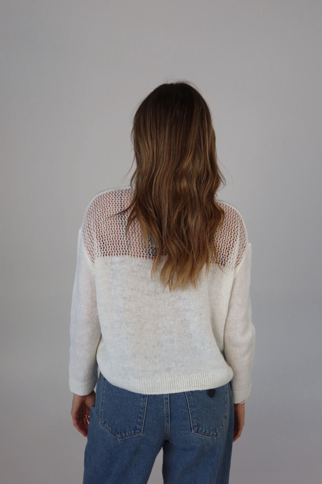 Cozy Crochet Contrast Sweater in White