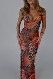 Layla Leopard Print Mesh Maxi Dress