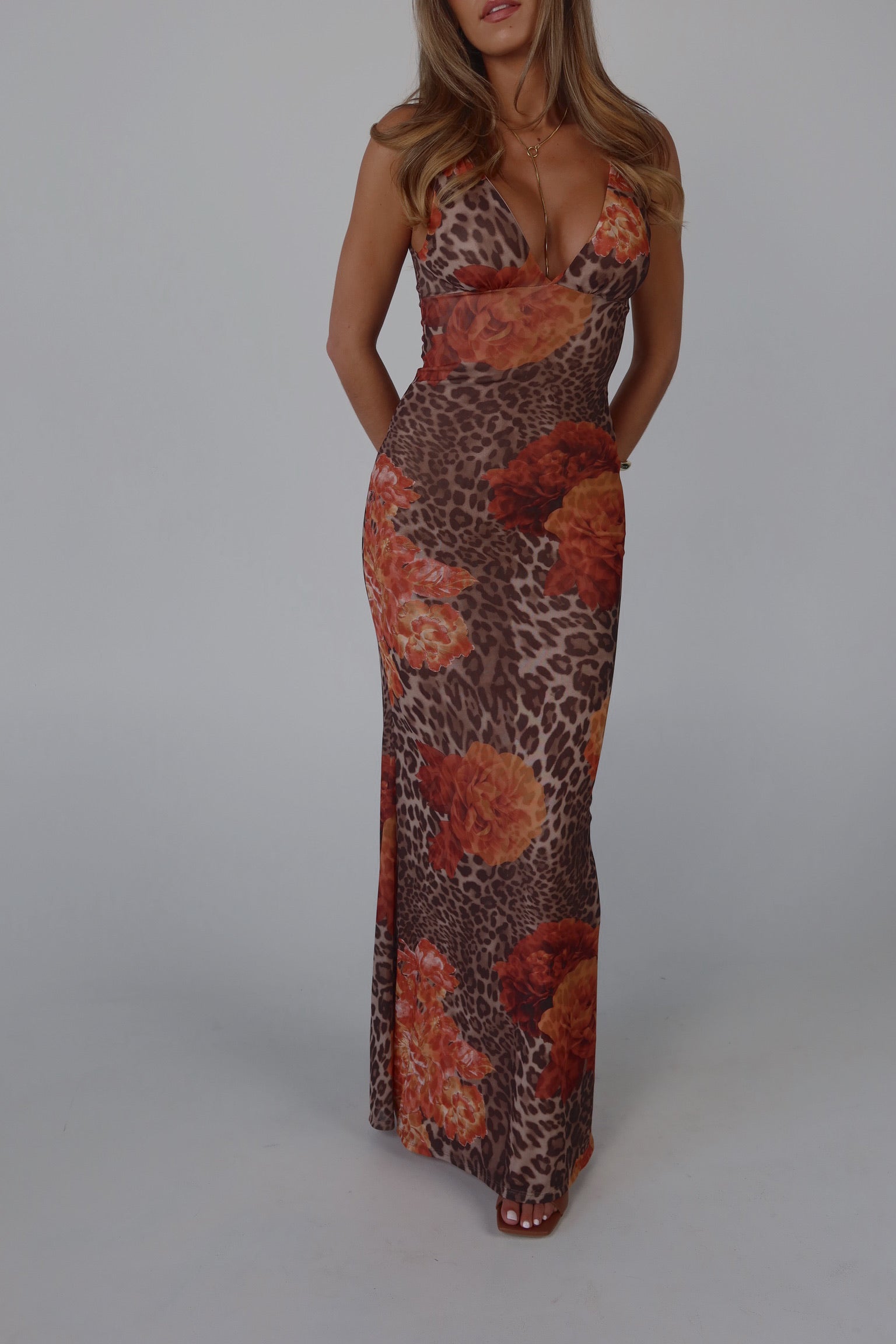 Layla Leopard Print Mesh Maxi Dress