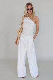 Inez Linen One Shoulder Top in Ivory