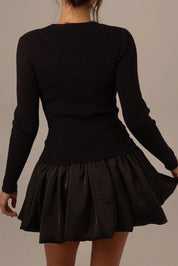 Lane Long Sleeve Knit Bubble Dress in Black