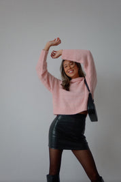 Tenley Textured Turtleneck In Blush