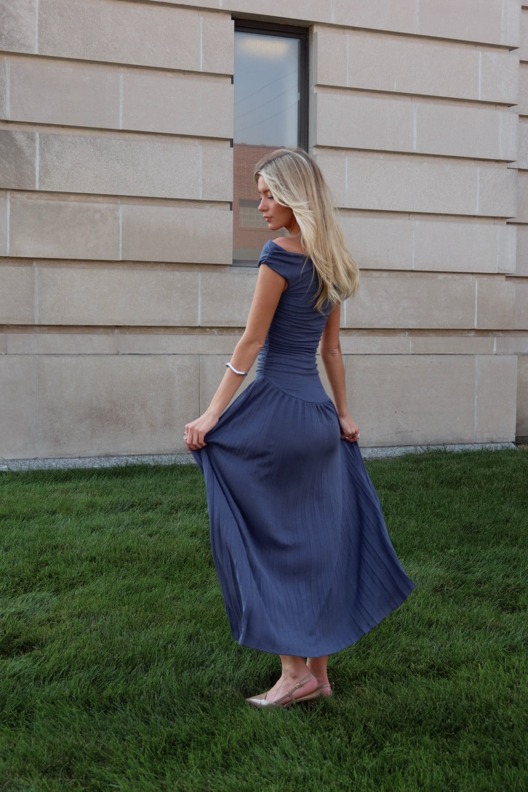 Serene One-Shoulder Pleated Maxi Dress