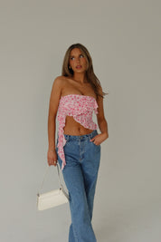 RESTOCKED :Zoey Pink Floral Strapless Top