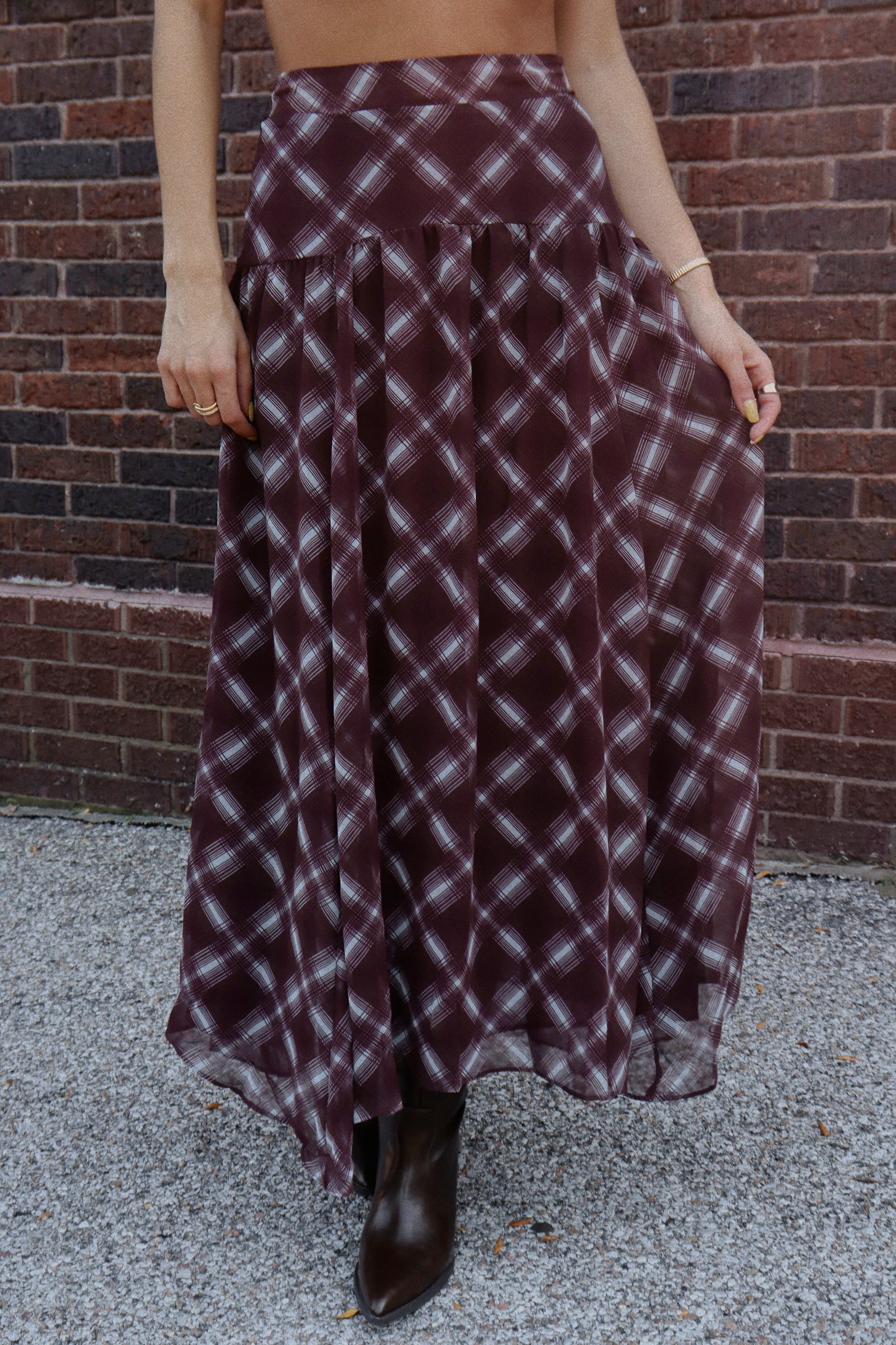 Presley Plaid Chiffon Maxi Skirt