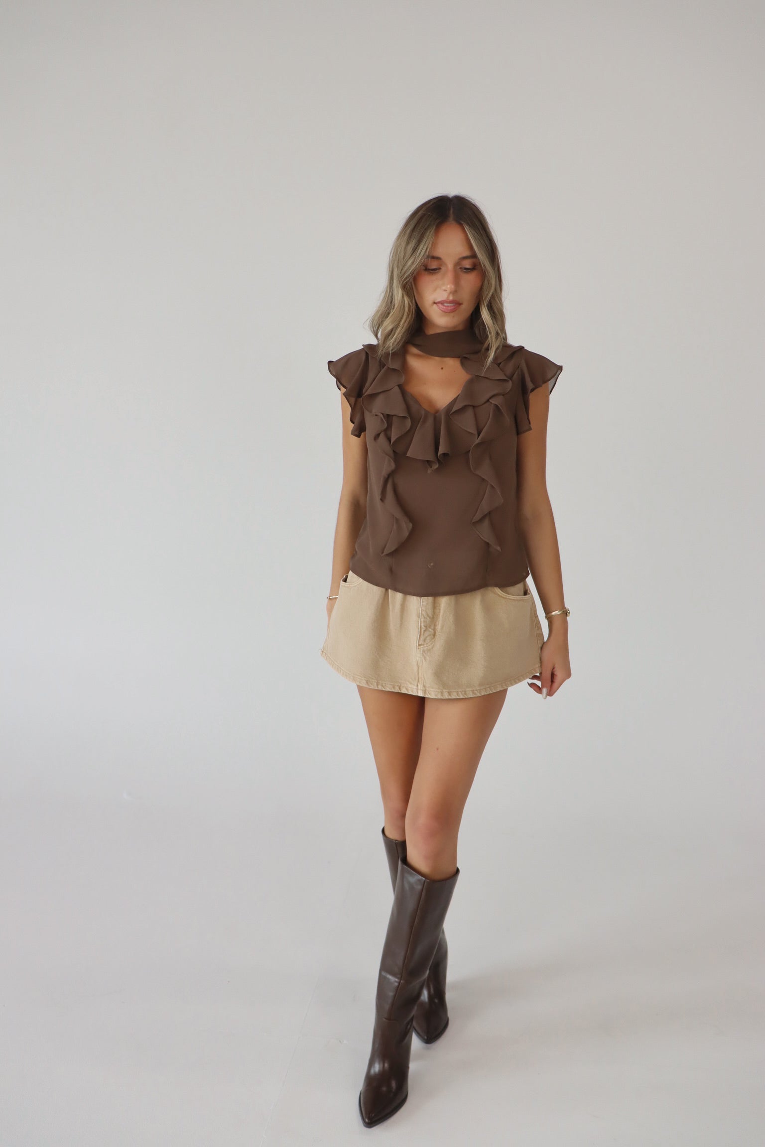 Margaux Mocha Ruffle Top