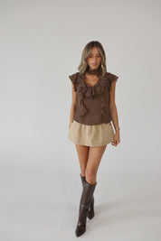 Margaux Mocha Ruffle Top