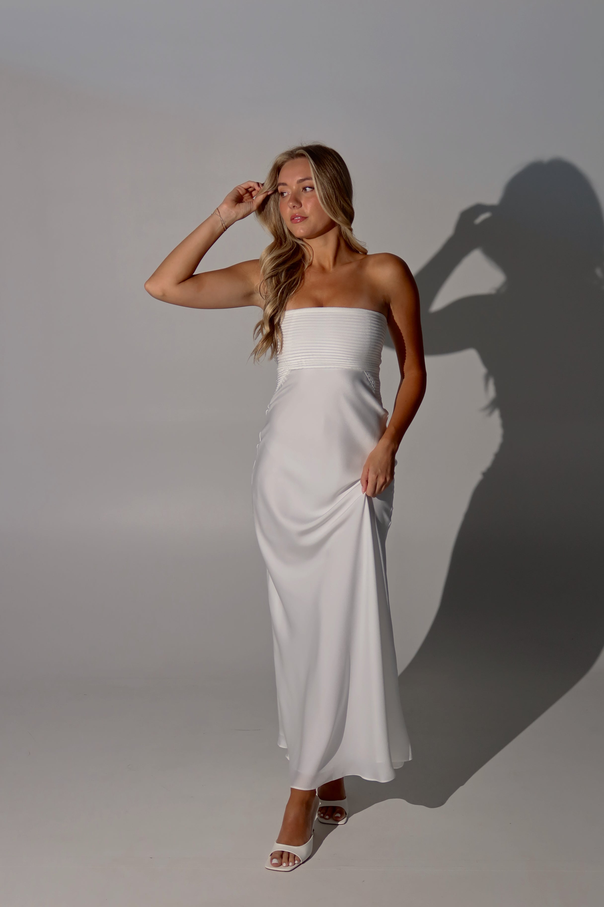 Noele Strapless Satin Maxi Dress