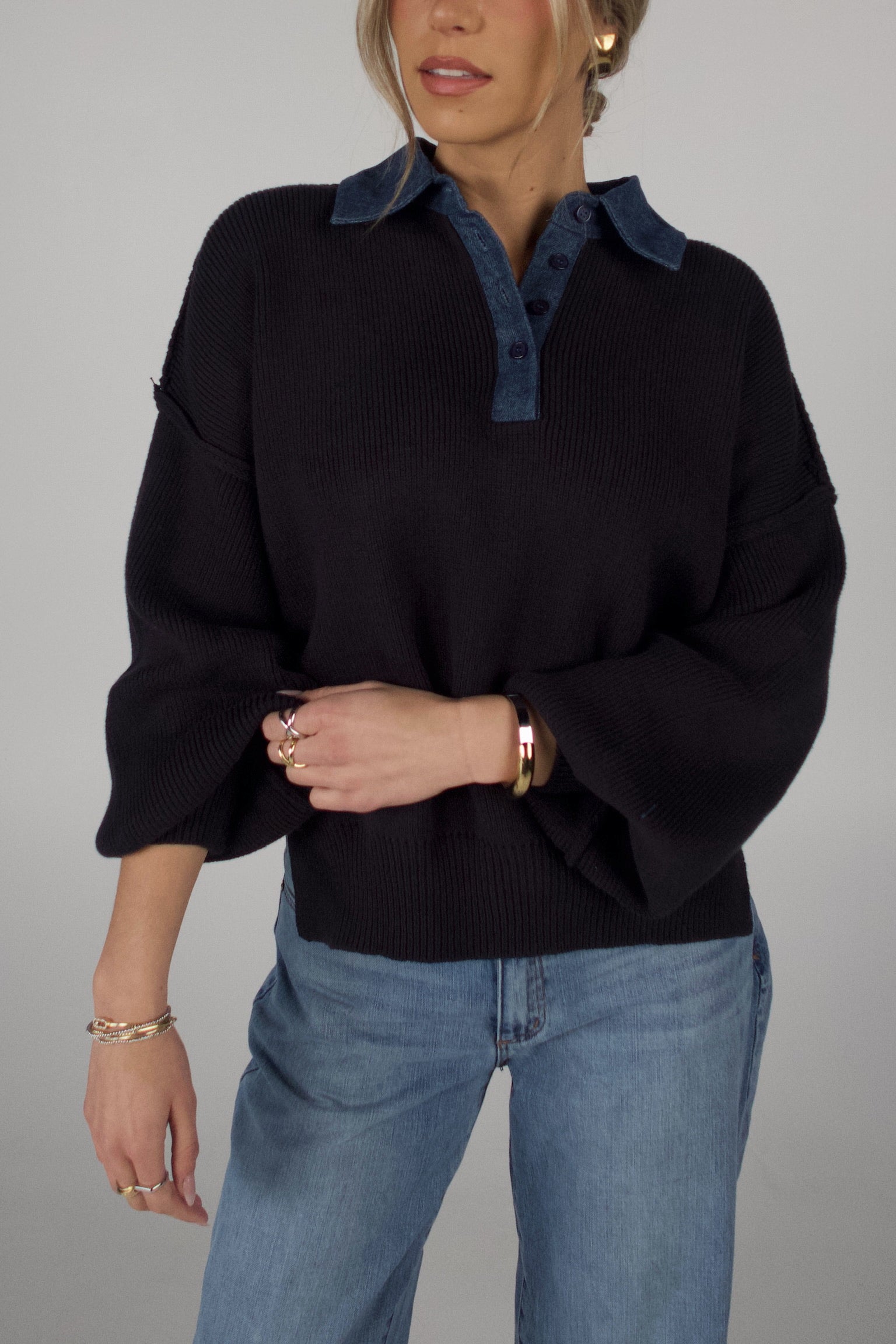 Rowan Navy Polo Sweater