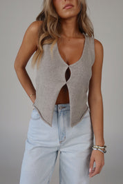 Colbie Knit Split Front Top in Grey