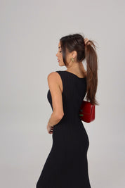 Payton Rib Knitted Midi Dress in Black