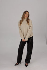 High-Rise Vegan Leather Cargo Pants